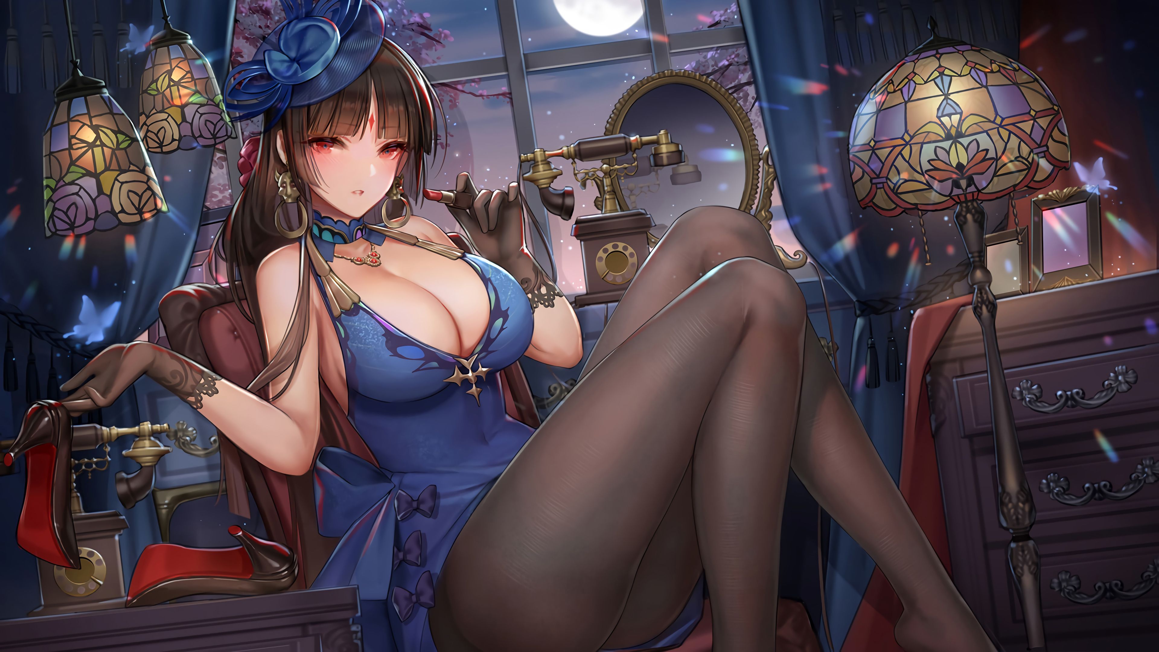 女孩子蓝色裙子黑裤袜美脚美腿4k动漫壁纸 彼岸图网 Jpg